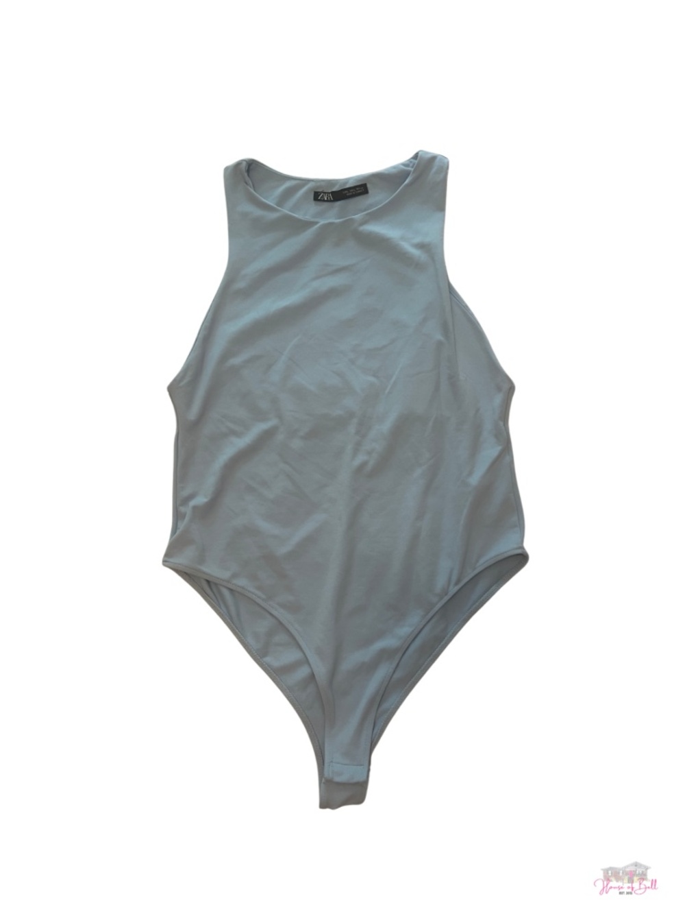 ZARA Light Blue High Neck Racerback Bodysuit Size L
